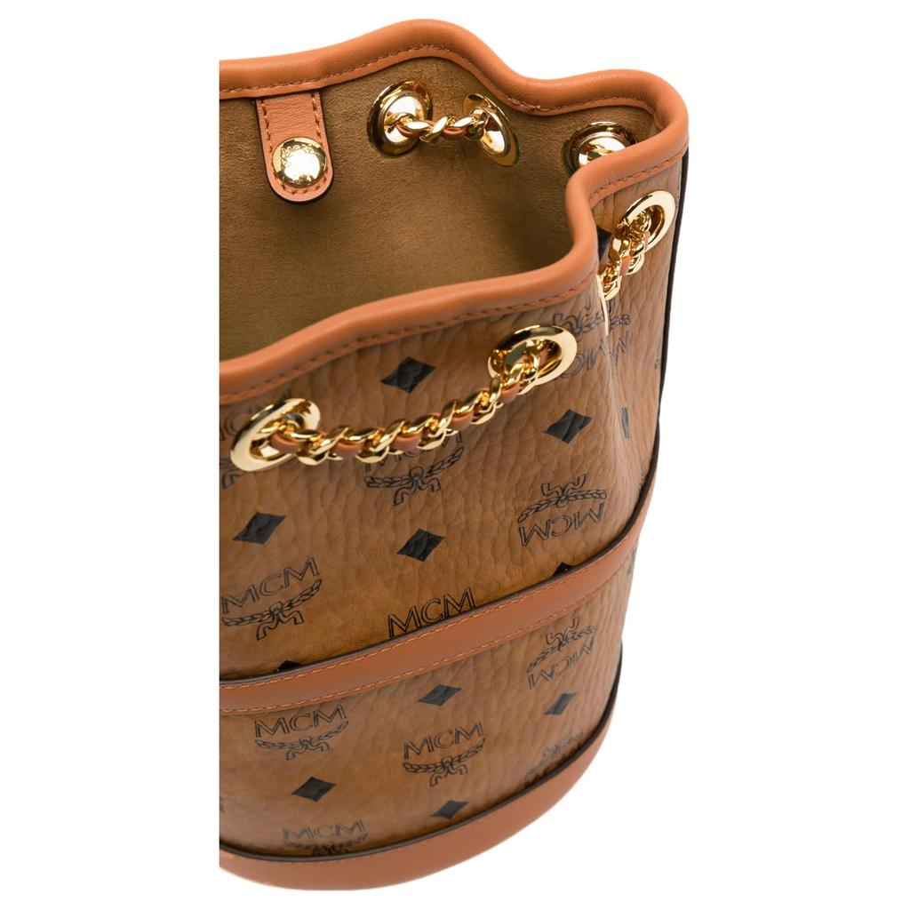 MCM Upcycling Project Visetos Chain Backpack With Metal Ring Decoration Faux Leather And Leather Women Backpack Brown MWKFSUP01CO001