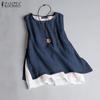 Women Summer Loose Casual O-neck Sleeveless Double Layer Tank Tops
