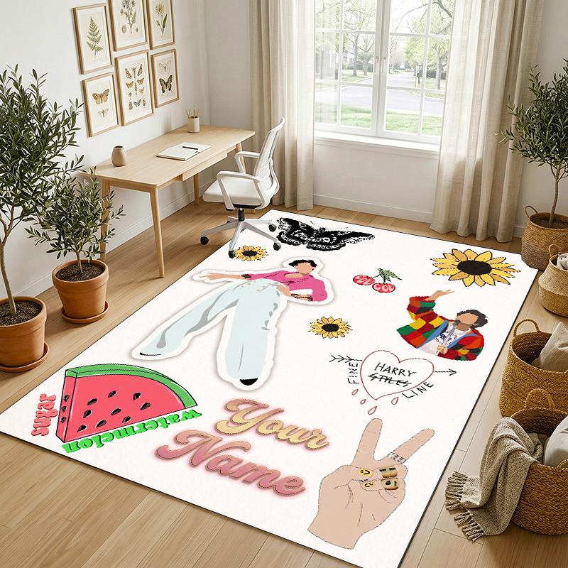 Personalized Crystal Velvet Carpet,Harry Styles Custom Printed Name, Plush Area Rug For Home Indoor Decor
