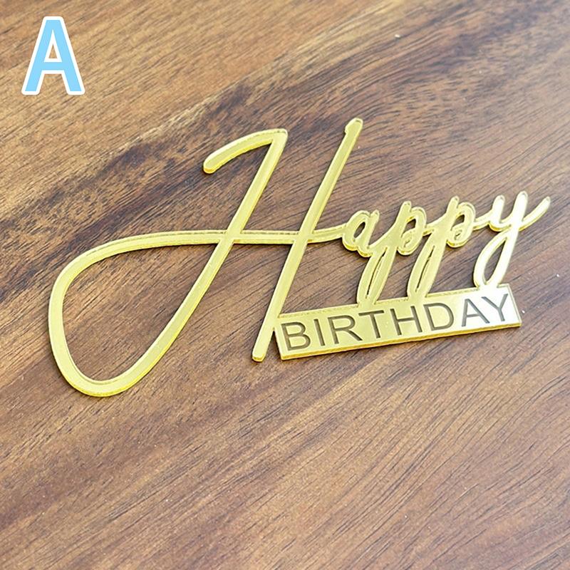 Happy Birthday Cake Topper Plastic Gold Mirror Cupcake Topper For Kids Birthday Party Cake Dessert Decorations Baby Shower Decor