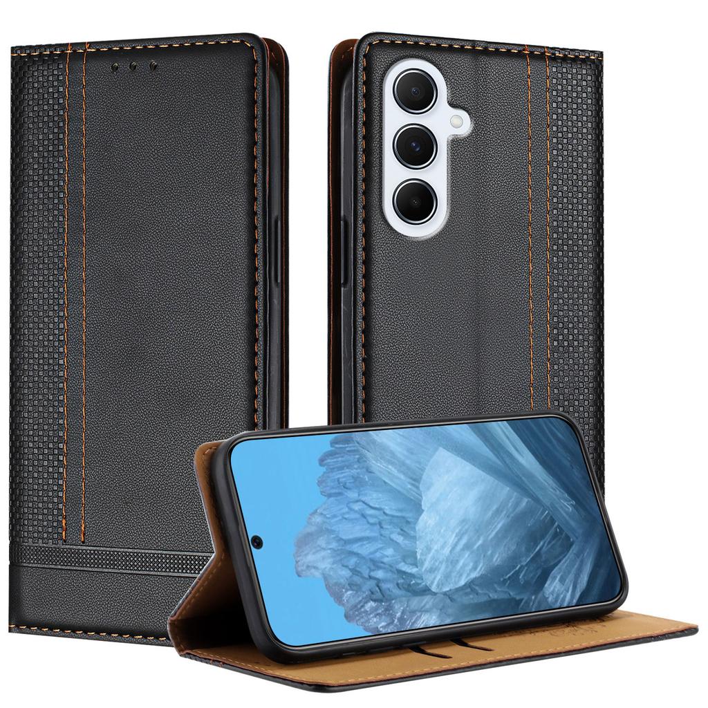 For Samsung Galaxy A26 5G Case L-Shaped Grid Pattern Leather Stand Phone Cover with Card Slots