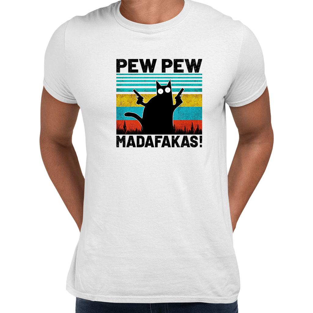 PEW PEW MAD Винтажная Забавная Футболка Кот Ретро Котёнок Рождественский Подарок Унисекс Топы