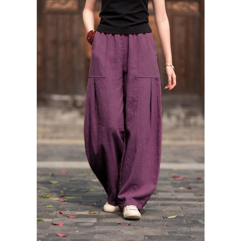 Японские свободные повседневные шаровары из хлопка и льна на весну и осень больших размеров для женщин
