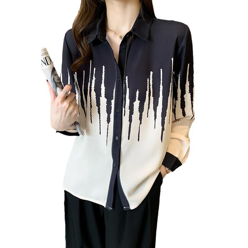 Шифоновая блузка с длинным рукавом для женщин, осень 2024, шик