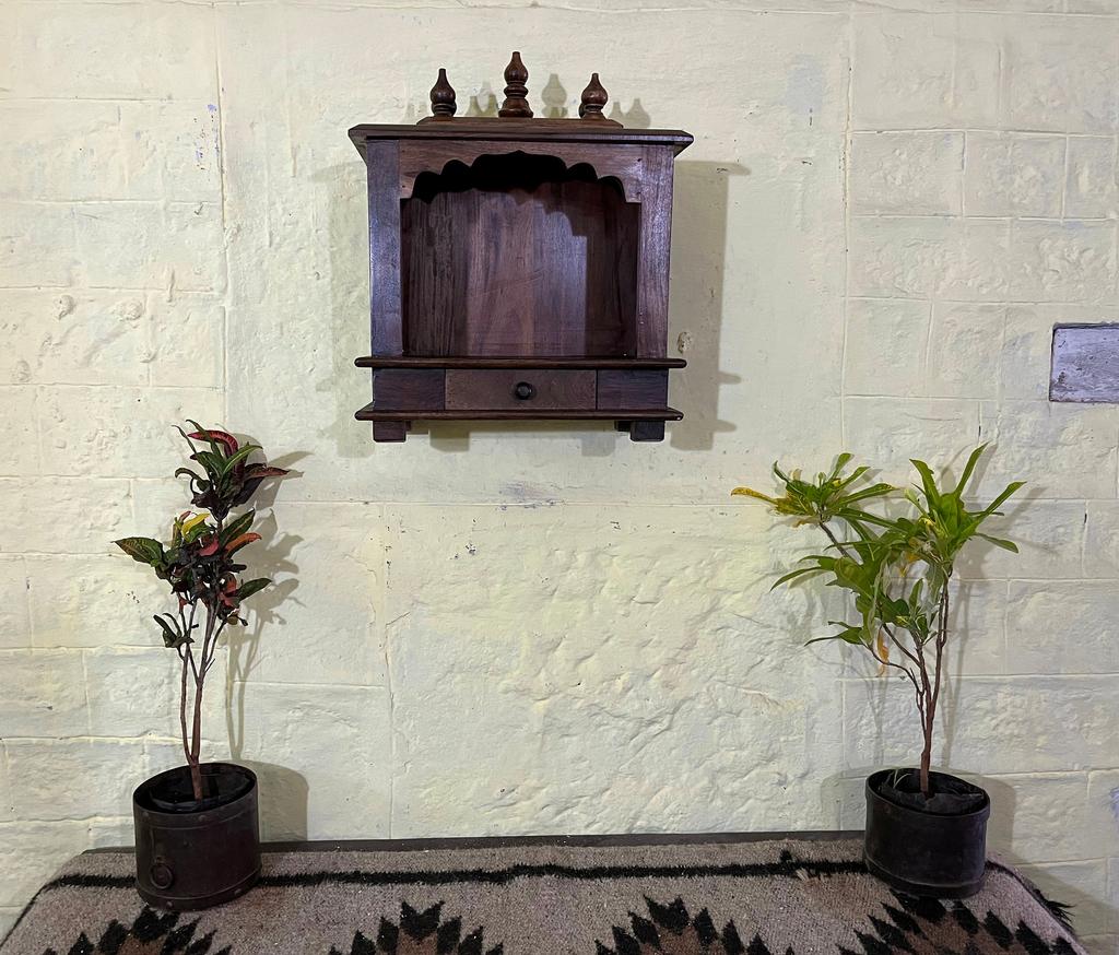 Handcrafted Wooden Wall Hanging Mandir: Small Pooja Ghar Temple
