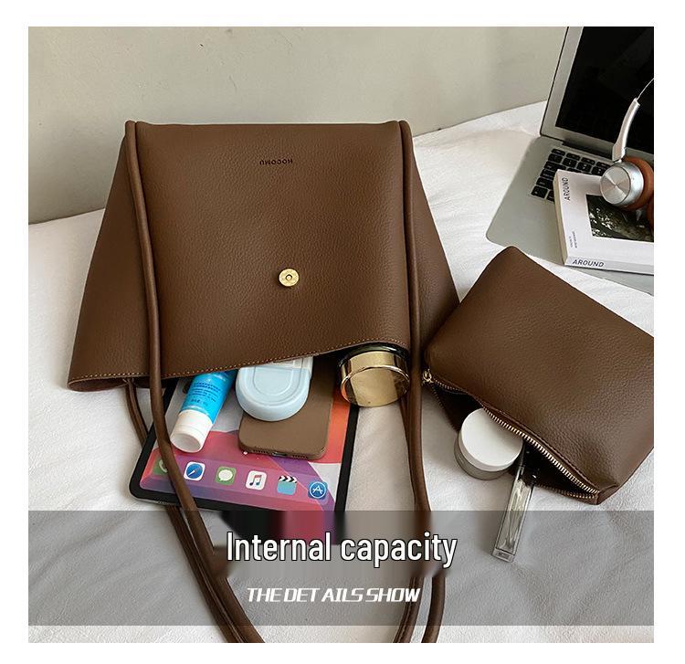 Женская вместительная ретро-сумка-тоут для поездок на работу, Зима 2025, Мягкая кожа, Высококлассная сумка через плечо