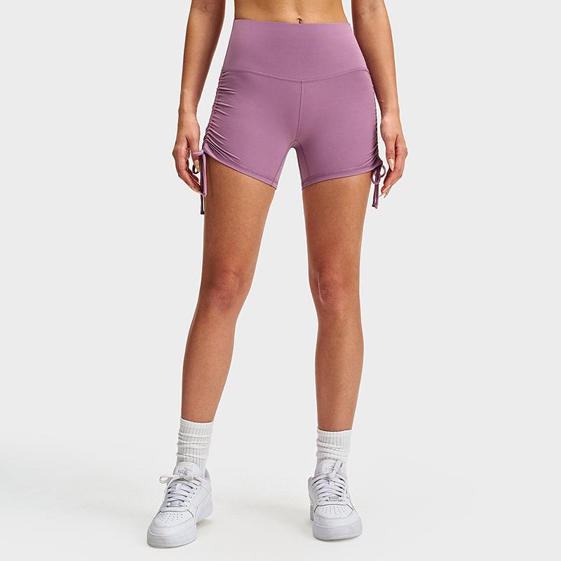 Sports tight shorts women's nude drawstring cycling pants high waist hip yoga three-point pants