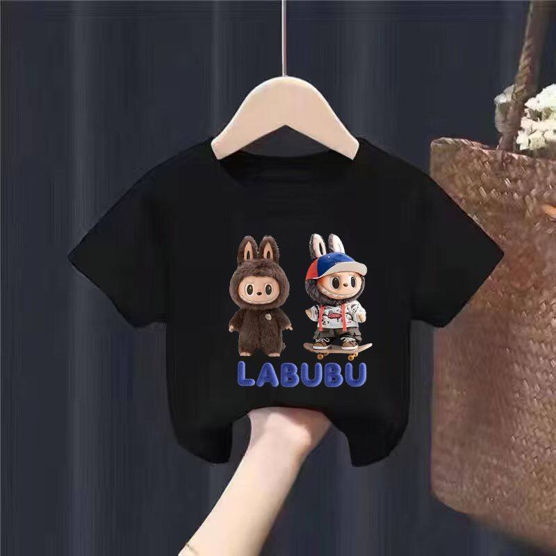 LABUBU Летняя мода Мультяшная девочка Футболка с коротким рукавом Повседневная Футболка с коротким рукавом для занятий спортом на открытом воздухе Детская одежда
