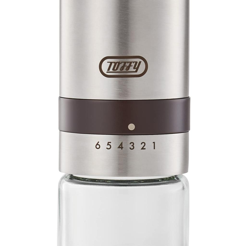 Ручная керамическая кофемолка из нержавеющей стали, компактная, с регулировкой помола, керамическая мельница для улицы, стильная [Toffy] K-KU10, ручная 6-уровневая K-KU10-SV