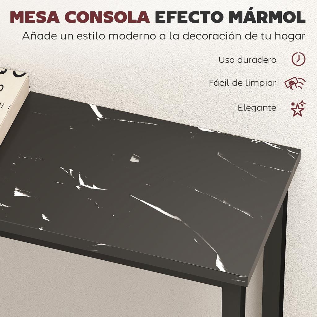 Narrow Entryway Console with Marble-Effect Surface and Metal Frame 100x20x66 cm Black