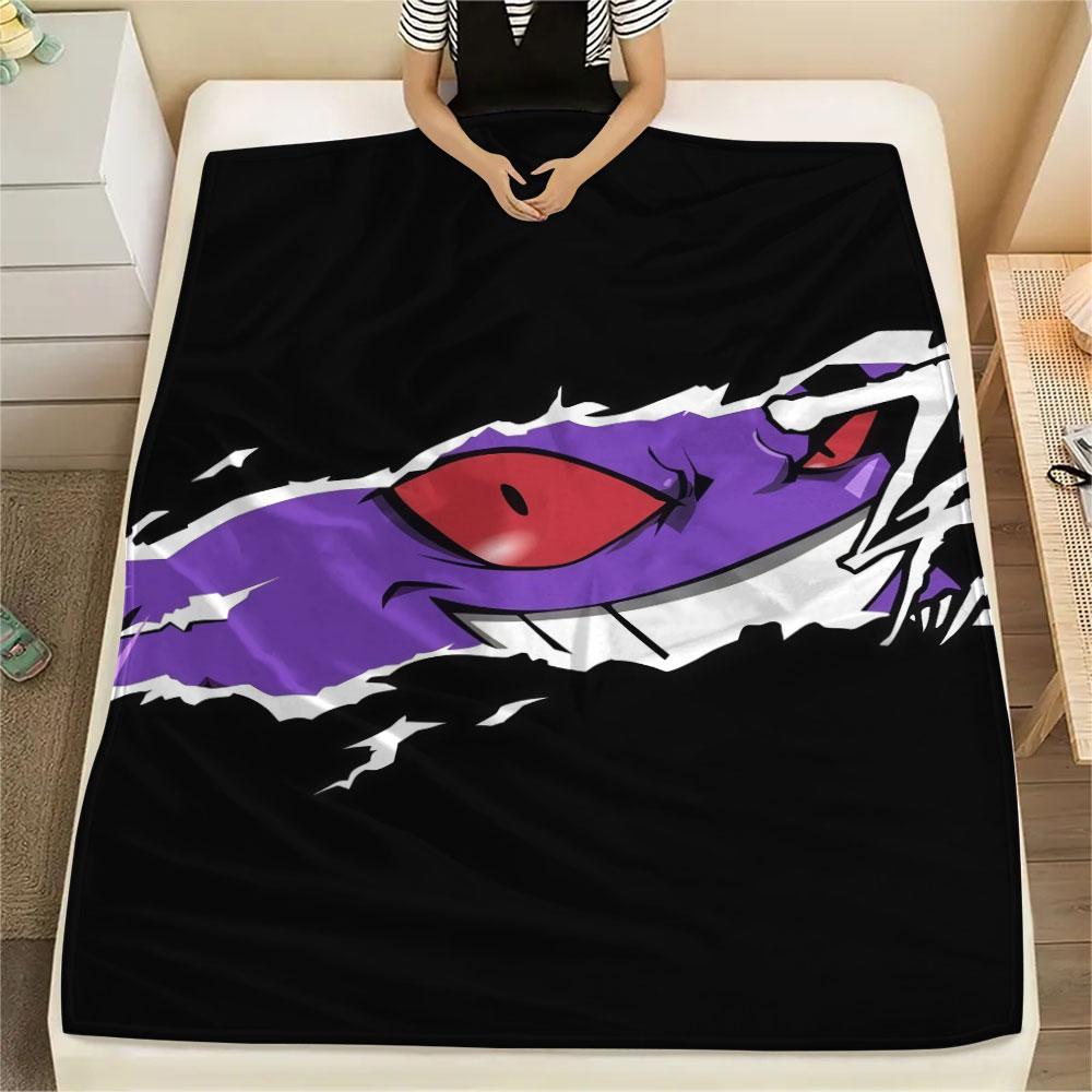 Black Gengar Printed Flannel Blanket, soft throw for bedroom sofa, washable, Christmas present, great gift.