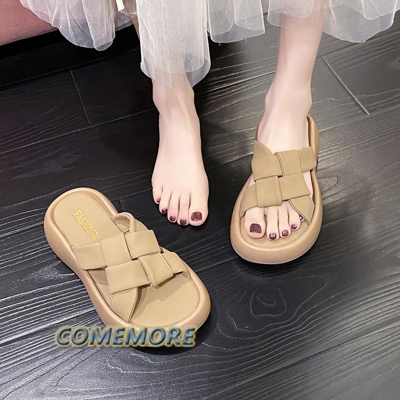 2024 New Platform Sandals Female Summer Light Summer Fashion Beach Flip-flops Slippers Women Non-slip Designer Round Head Black