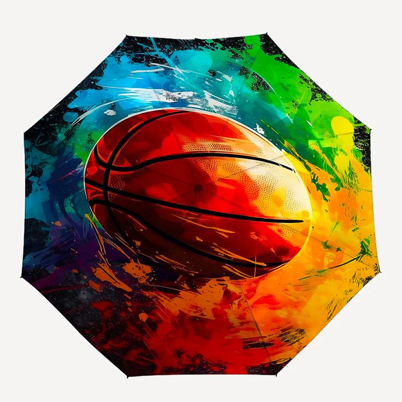 1pc Colorful Basketball Splash Automatic Opening/Closing Umbrella, Portable Folding Design, Iron Frame, Outdoor, Gift for Fans & Travelers.X013