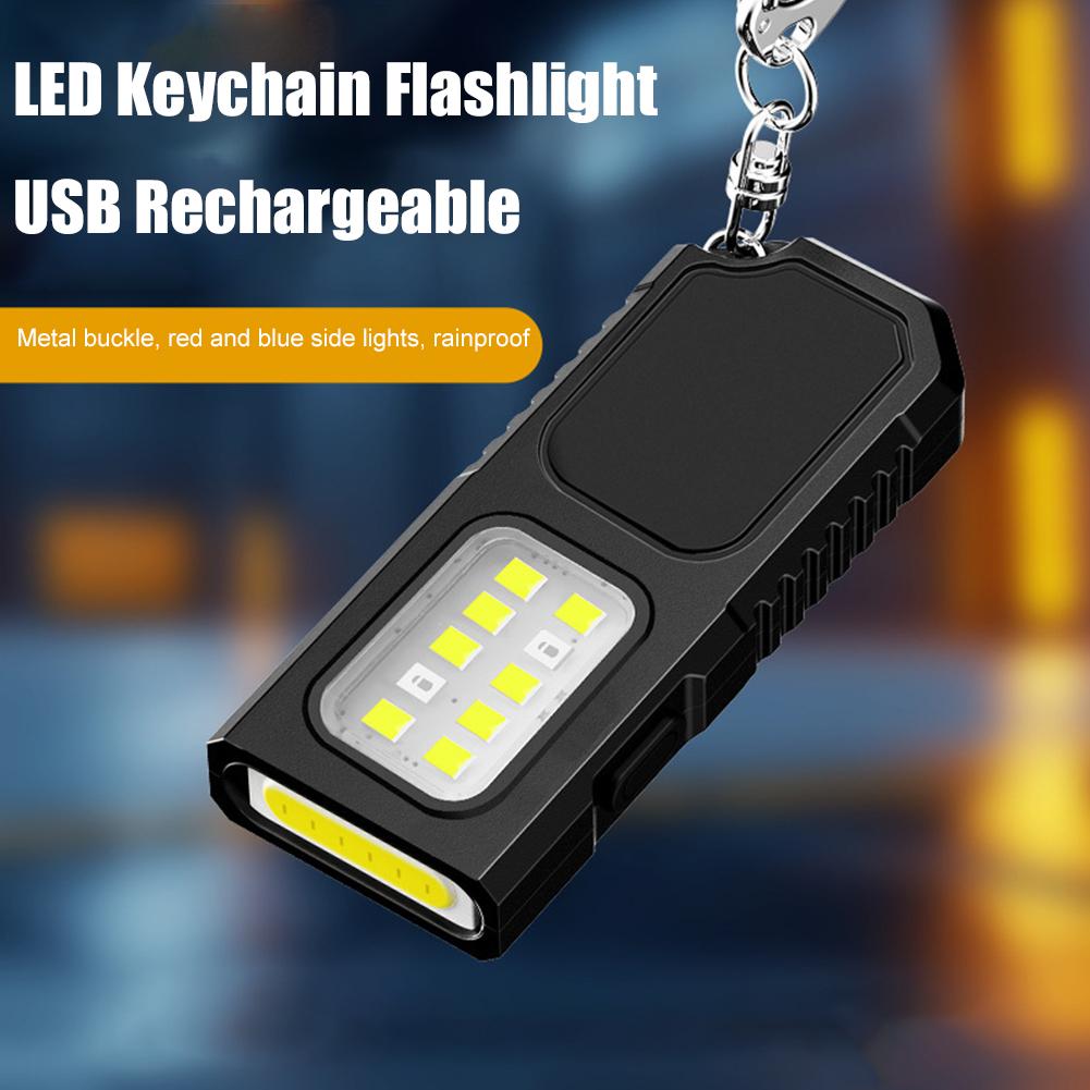 USB Rechargeable Multifunctional Keychain Flashlight Mini Work Light COB Keyring for Camping Walking Pocket Lamp