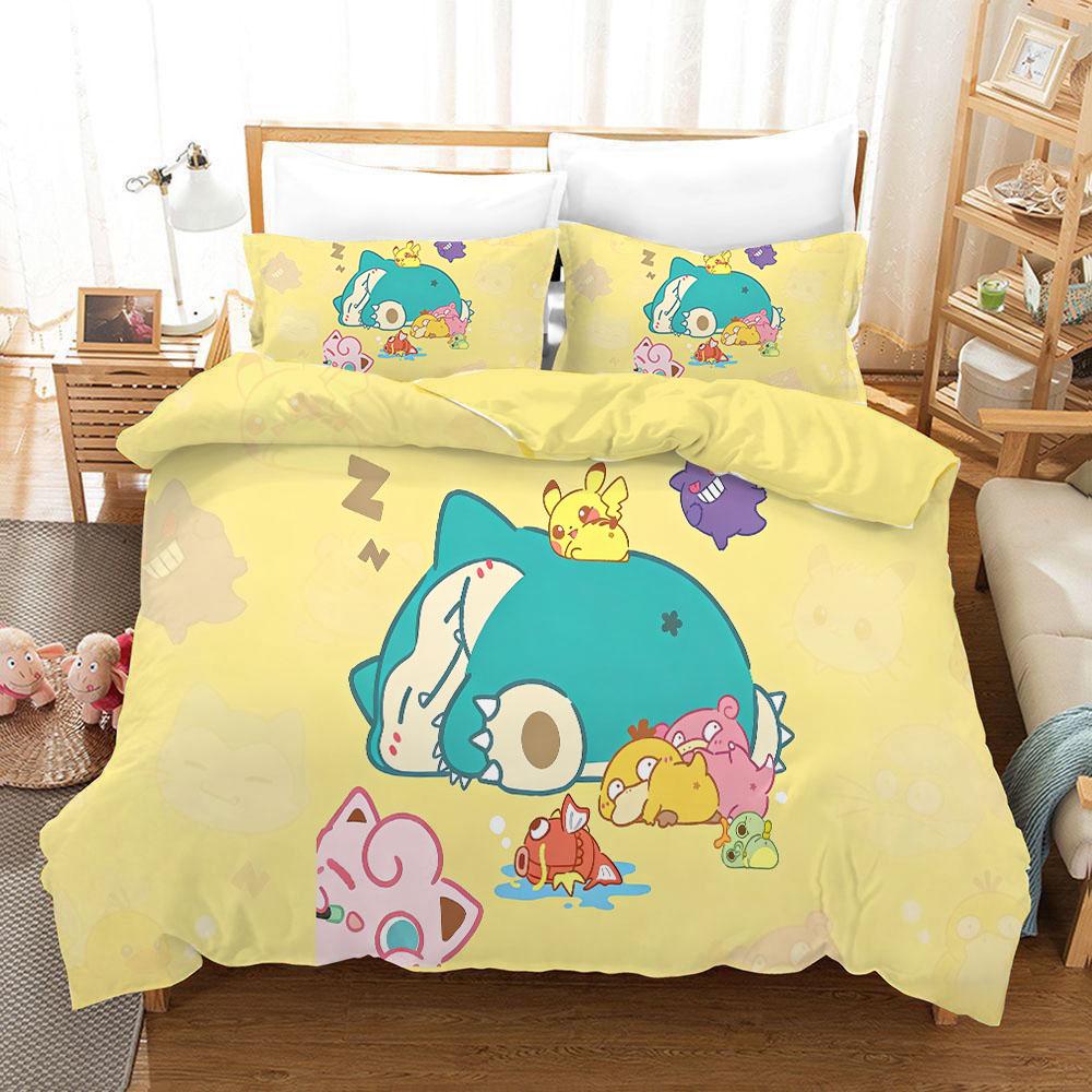 Pikachuzd Bedding Set Cartoon Anime Children Bedroom Quilt Cover Boy Girl Bedclothes Single Double King Pikachu Duvet Cover Gift