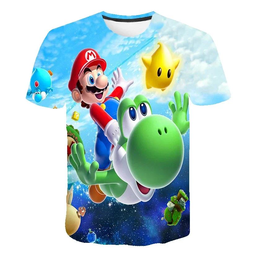 MINISO Child Game Super Mario Bros T Shirt Kids Boy Cartoon Clothes Tops Tees Boys T-shirt Luigi Mario T-shirts Children's Short Sleeve