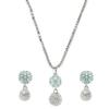 Plated Silver Toned Green Cubic Zirconia Studded Floral Shaped Cute Pendant with Earrings Jewellery Set