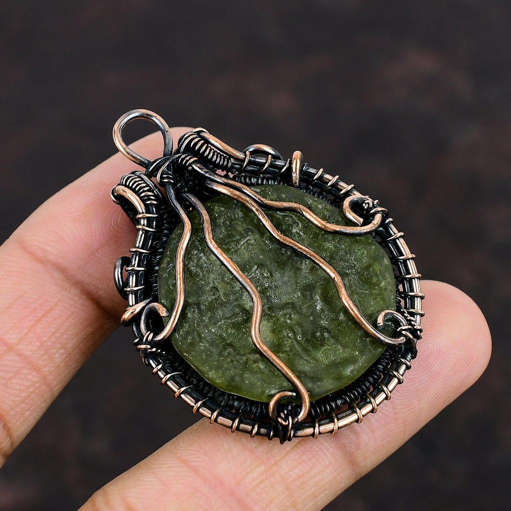 Moldavite Copper Pendant Copper Wire Wrapped Pendants Gemstone Pendant For Gift Wire Wrap Jewelry Handmade Pendant Moldavite Copper Jewelry