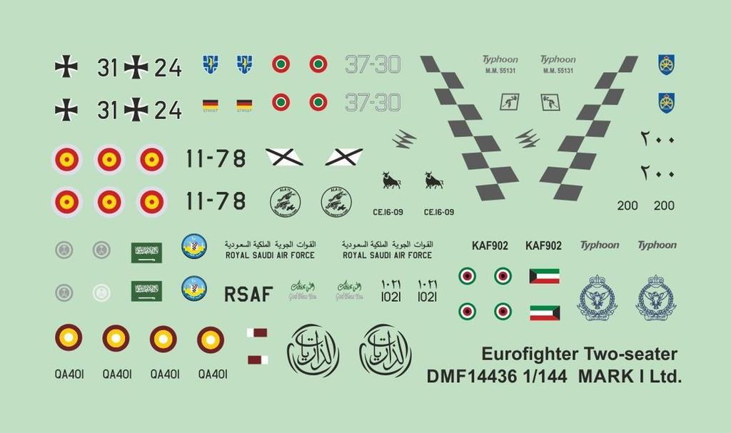 Mark 1 1/144 Eurofighter Typhoon Двухместный Декаль (для Ревелла) Наклейка для пластиковой модели MKMDMF14436 (Самолет)