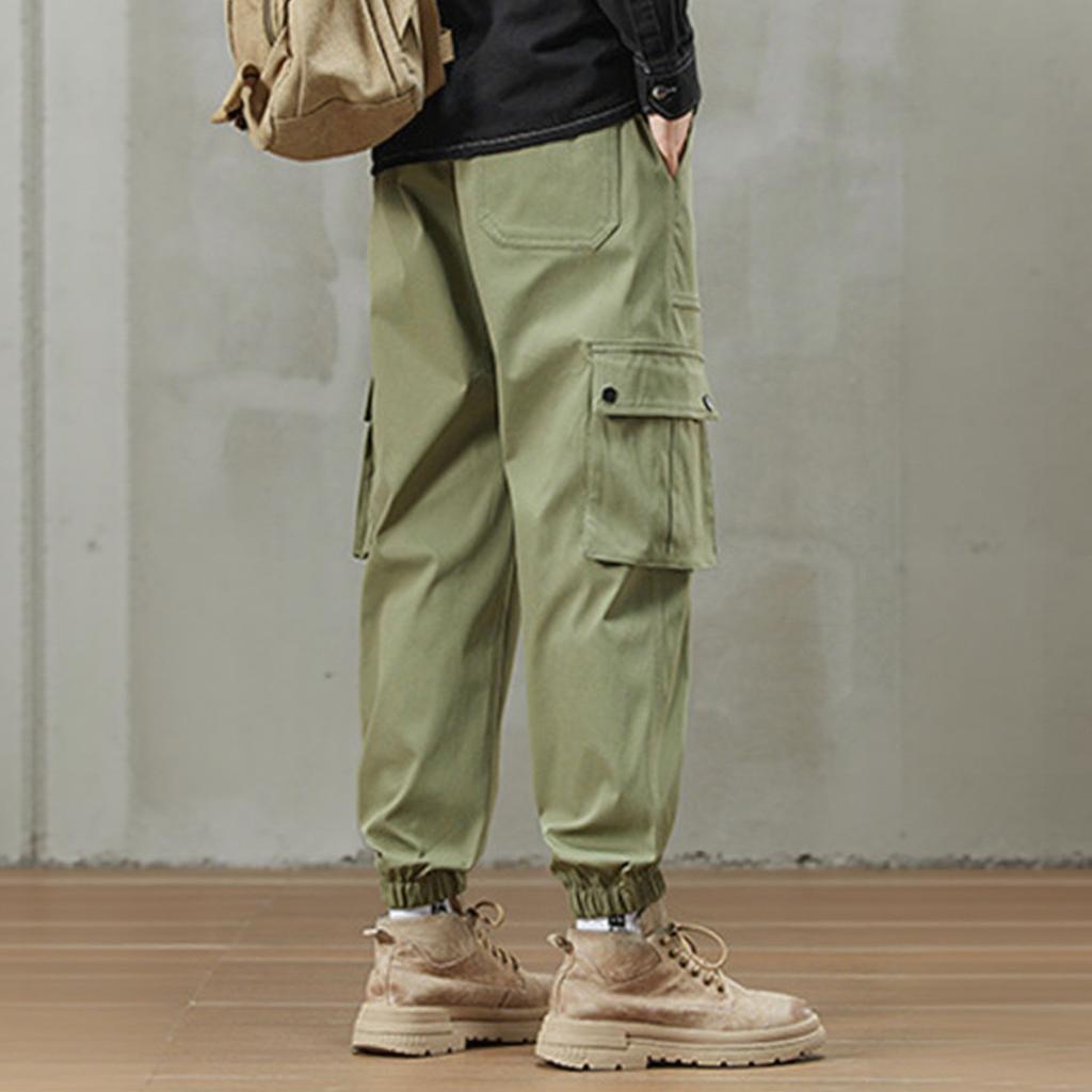 Мужской однотонный комбинезон свободного кроя на кулиске, модные повседневные брюки с несколькими карманами