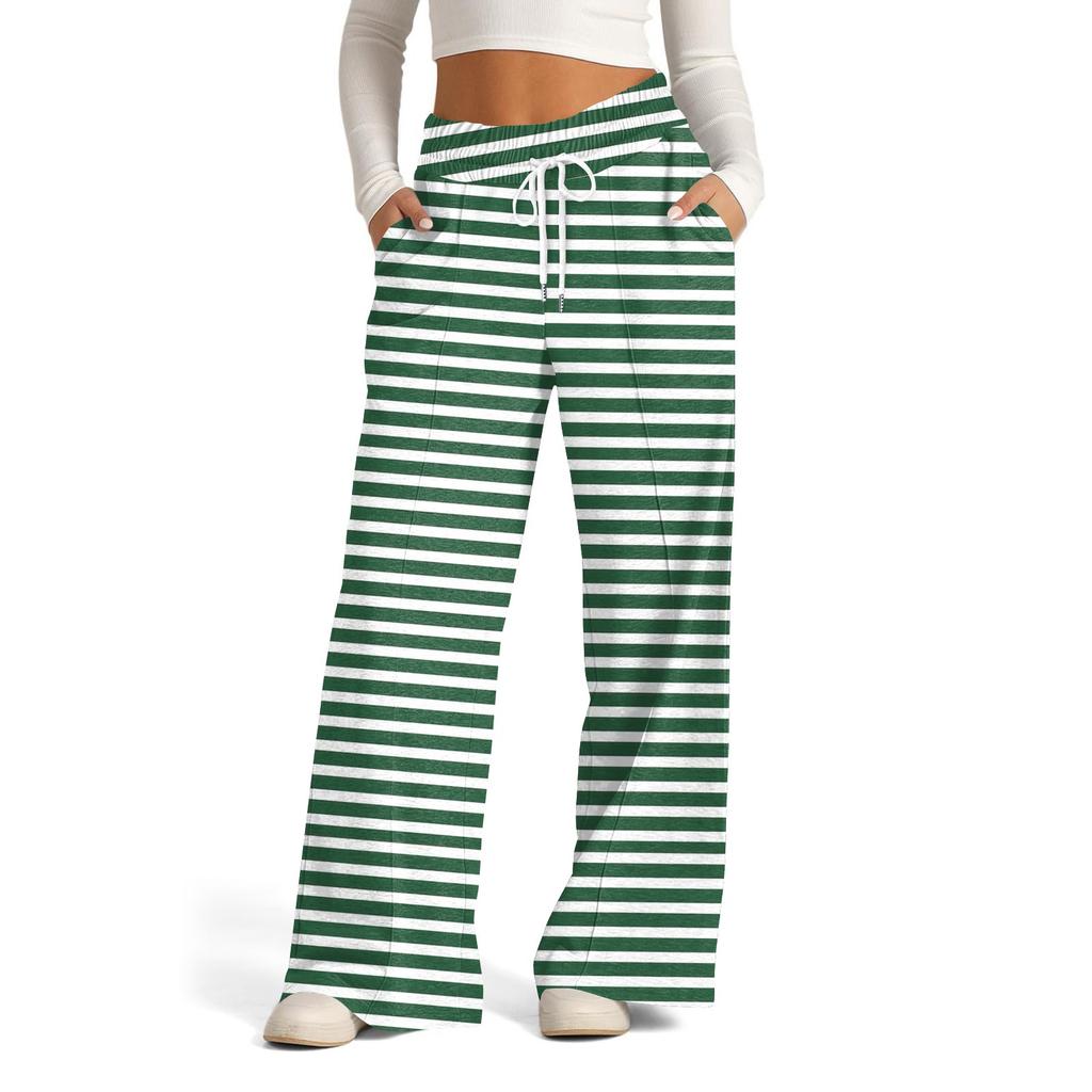 Women's Wide Leg Casual Pants High Waist Striped Sports Pants