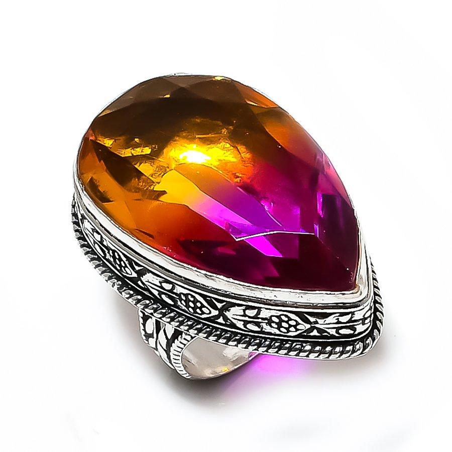 Bi-Color Tourmaline Gemstone 925 Steling Silver Jewelry Ring Size 7