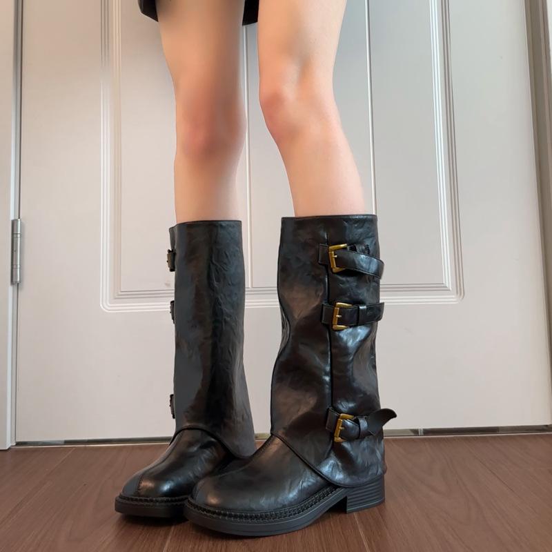 Britischer Stil Röhrenhosen Röhrenstiefel Damen Herbst Neu Dünn Dicksohlig Zwei Tragevarianten Abnehmbar Stapel-Ritterstiefel