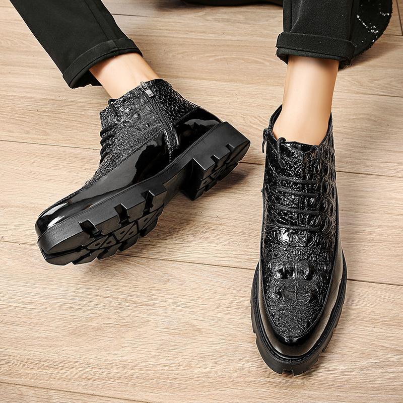 Модные Винтажные Повседневные Мужские Короткие Ботинки Челси Роскошные Толстая Подошва Деловые Туфли Мужские Кожаные Черные Ботильоны Мужские Ботинки Hombre