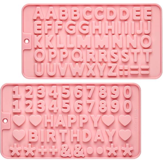 JOERSH 2PCS Silicone Letter Molds, Non-Stick Number Alphabet Fondant Chocolate Molds for Birthday Cake Decorating, Cupcake Topper, Candy
