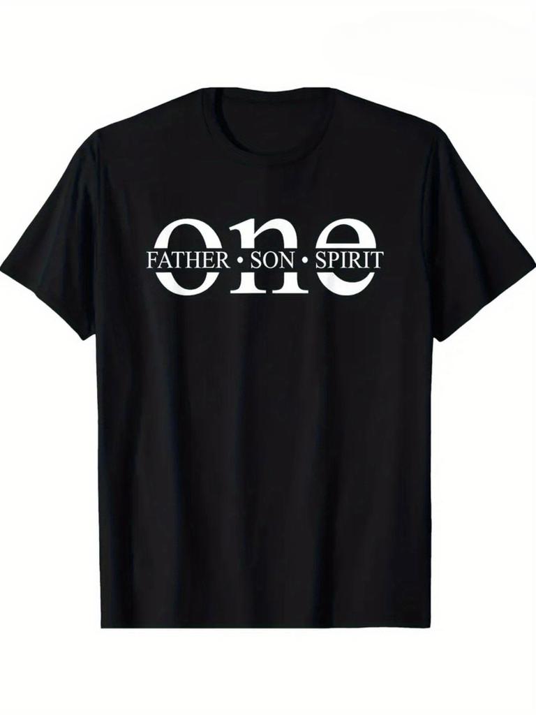 2025unisexs Round Neck Ribbed Short Sleeve Black And White Letter Design Family Church Group Apparel Regular Fit Casual Street