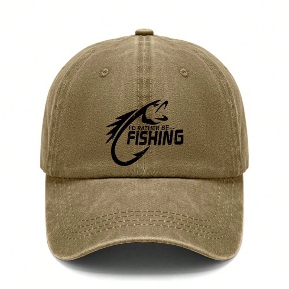[Outdoor Sports Baseball Cap] Unisex "I'D RATHER BE FISHING" Print Adjustable Dark Grey Curved Brim Hat For Fishing Enthusiast Daily Wear