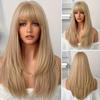 Straight Blonde Wig for Women with Curtain Bangs, Rose Net Cap, Adjustable & Comfortable, Natural Look Synthetic Wig for Daily & Party Use
