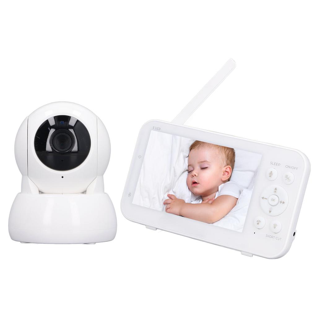 5in Wireless Baby Monitor Two Way Speaking Night Vision HD Display Smart Camera Monitor EU Plug