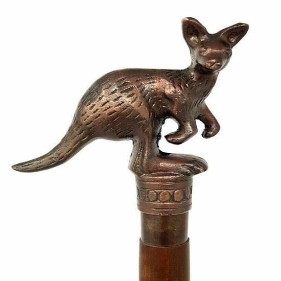 Brass Rabbit Head Designer Walking Stick Cane with Red Wood Two-Fold Handle