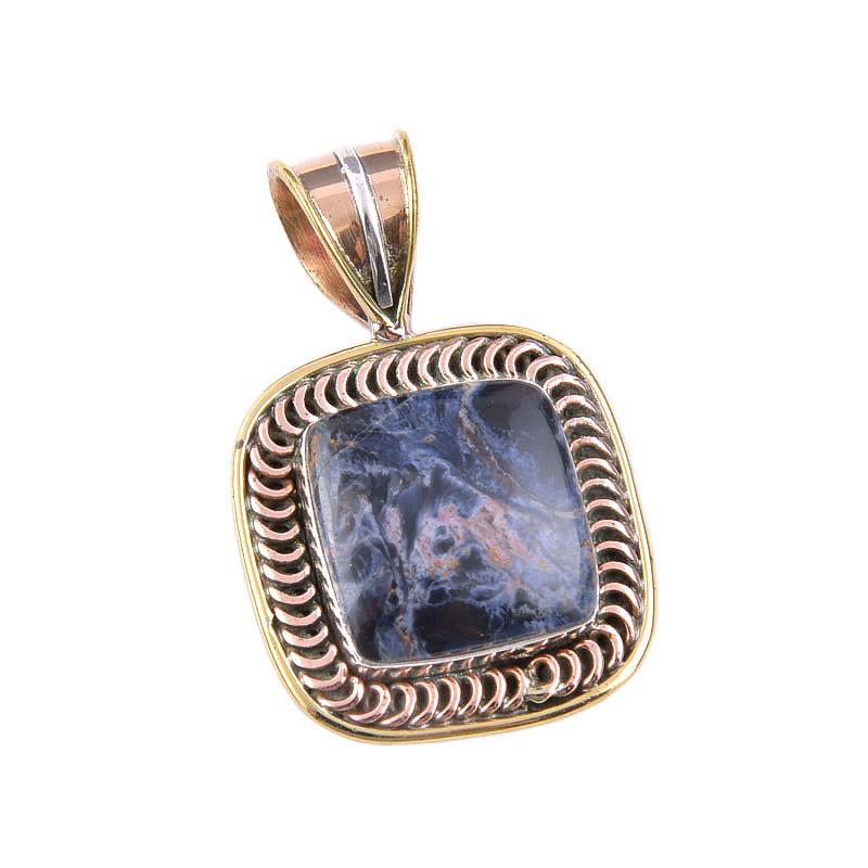 Natural Pietersite Gemstone 925 Solid Sterling Silver TwoTone Pendant 1.50" W0g64