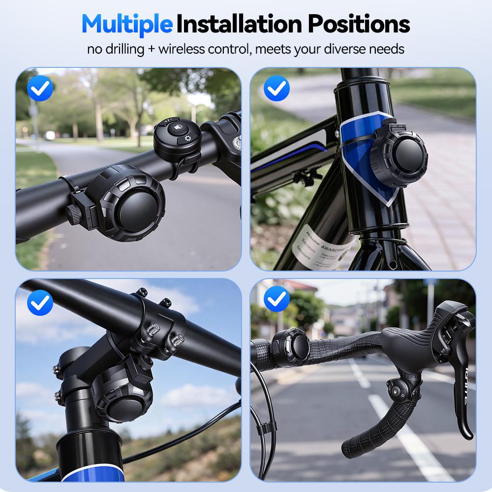 Rockbye Bicycle Electric Bell Horn 120dB USB Charge MTB Scooter Road Bike Handlebar Horn 6 Modes Alarm Ring Remote Control