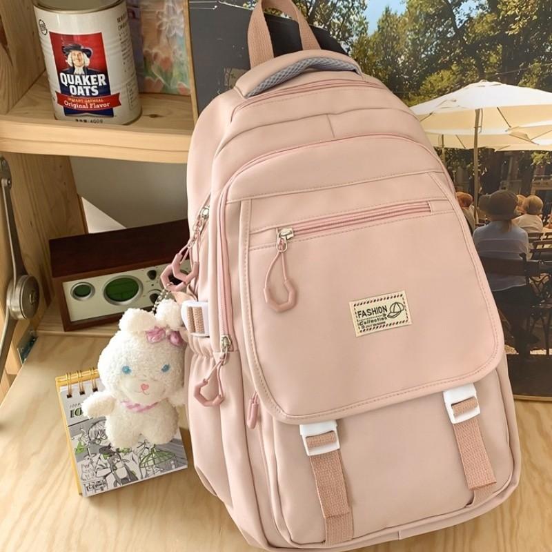 Trendy Girls' High School Backpack With Colorful Contrast Design Soft Retro Bookbag For Teens