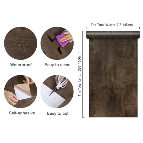 CHIHUT Wallpaper, Concrete-Style Remake Sheet, 45cm x 600cm, Wall Sticker, Peel and Stick, Dark Brown, Repair, Renovation, Interior, Stylish, Change o
