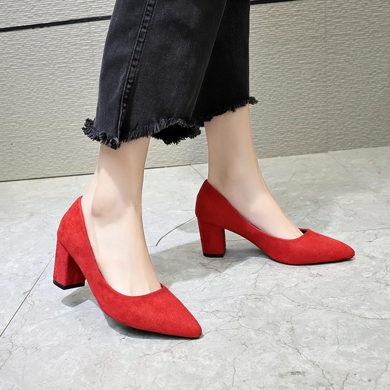 Fashion Suede High Heels Pumps Women Shoes 2024 Spring Autumn Shoes Women Fashion Shallow Pointed Pumps Square Heel Office Female Shoes