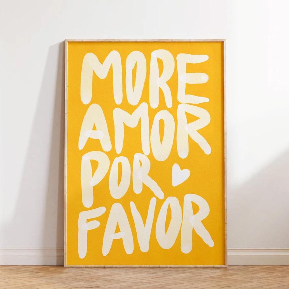 1PC Frameless Modern Eclectic More Amor Por Favor Sunshine Quotes Posters Canvas Painting Maximalist Wall Art for Home Decor