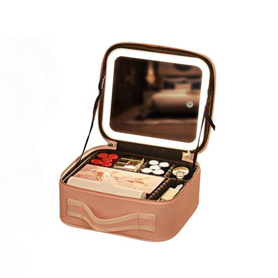 Сумка с LED-зеркалом Дорожный косметический органайзер с регулируемыми разделителями
