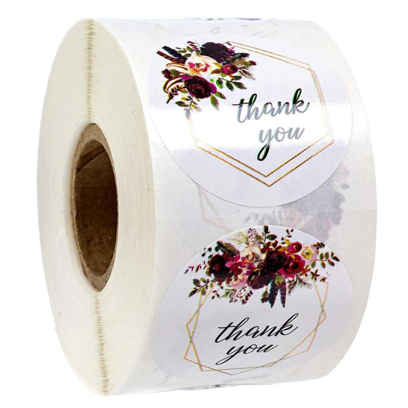 50pcs/lot Paper Flowers Thank You Stickers for Wedding Favors and Party Seal Labels Business Packing Label Stationery Sticker