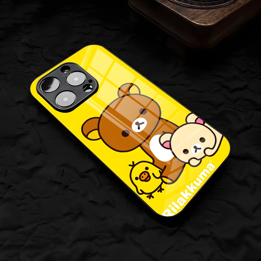 Cute R-RilakkumaS Phone Case For IPhone 17 Air 16 E Pro Max 15 14 13 Mini 12 Pro 11 Max Plus Black Glass Cover
