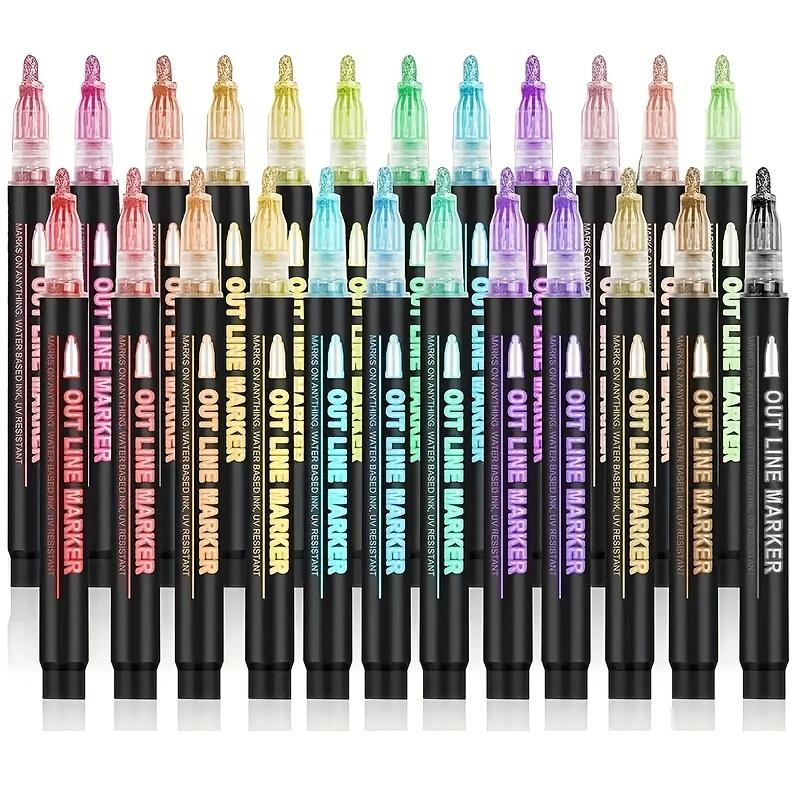 8/12 Цветов Двухлинейный Маркер-Ручка Outline Paint Marker Pens Для Альбома Скрапбукинга Металлический Маркер Хайлайтер Рисование Раскрашивание Зарисовки