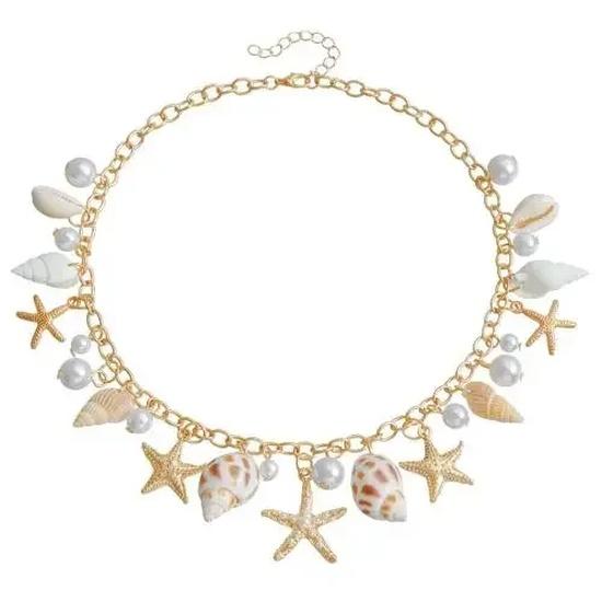 Fashion Natural Shell Conch Sea Star Imitation Pearl Tassel Pendant Waist Chain for Women Sexy Boho Summer Chain Belt Necklace