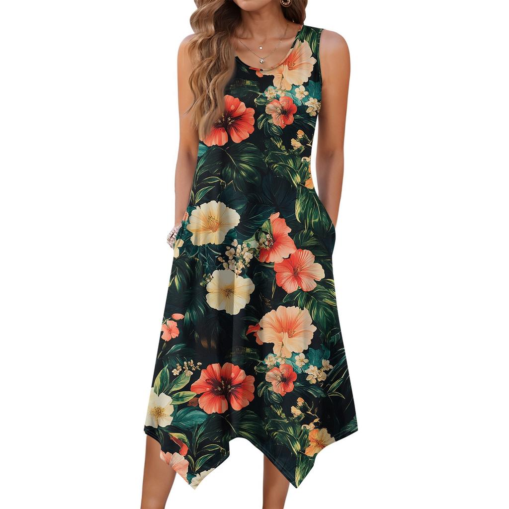 Женское повседневное платье на лето, платье-майка, свободное пляжное платье с карманами, расклешенный миди-сарафан