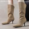 Suede Women Mid Calf Boots Pointed Toe Mid Heels Shoes 2025 Trend Designer Winter Chelsea Boots Fashion Pumps Goth Botas Mujer