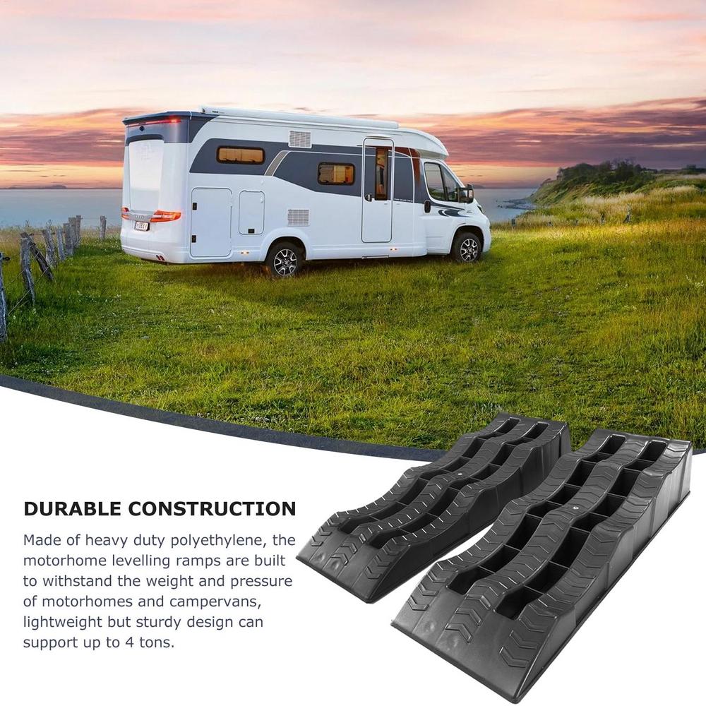2Pcs RV Leveling Ramps RV Wheel Chocks 3 Stage Campers Leveling Blocks Lightweight Curb Ramps Heavy Duty Threshold Ramp Tire Chucks 1