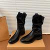 Short Boots Stacking Boots Western Cowboy Martin Boots Small Heightening Boots Autumn and Winter New High Heel Medium Tube