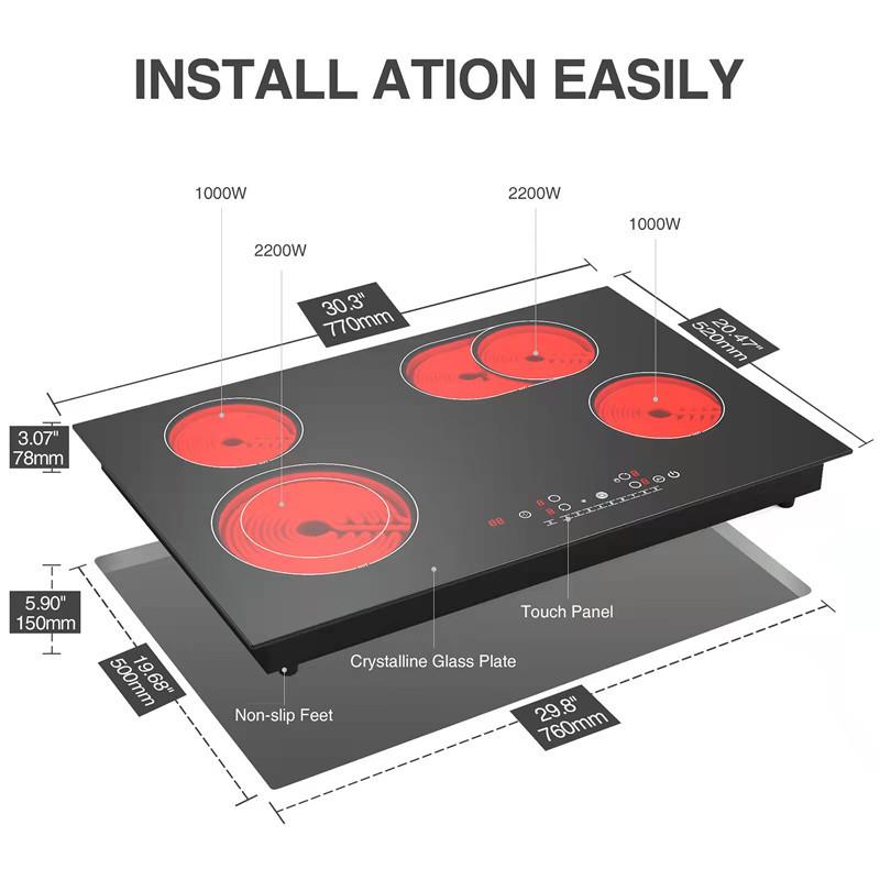 Мощная многоконфорочная электрическая керамическая и индукционная плита
